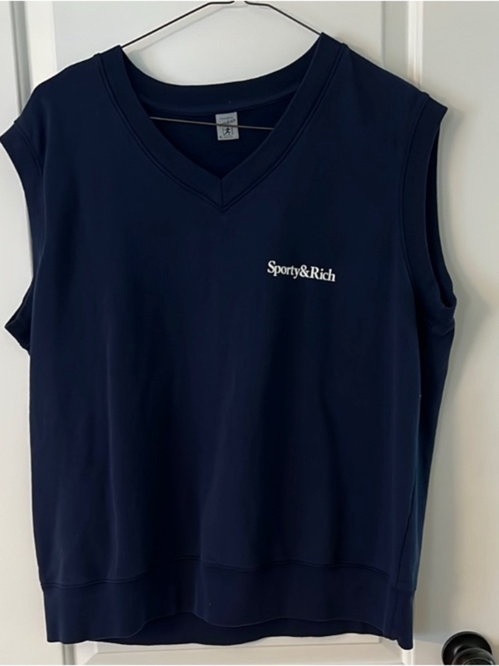 Sporty & Rich Serif Logo V-Neck Navy Vest Size XL